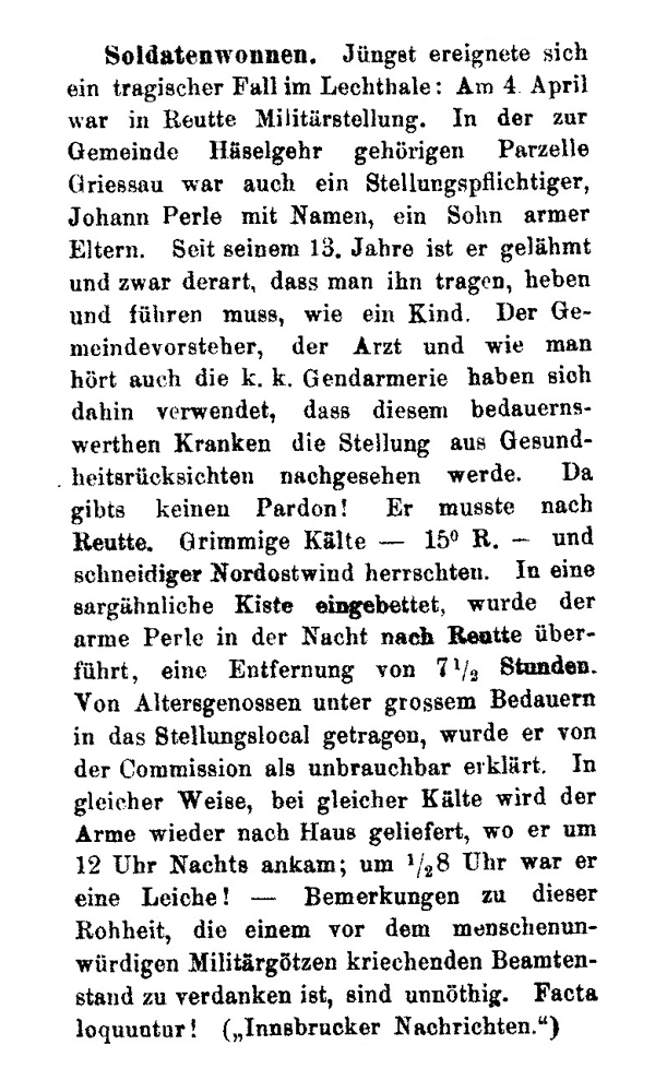 häselgehr grießau griessau stellung militär gehbehindert musterung bertha von suttner perle johann
