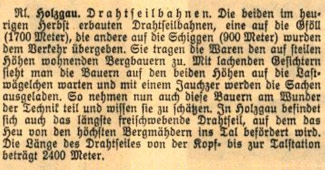 Drahtseilbahnen werden für die Bergbauernhöfe errichtet